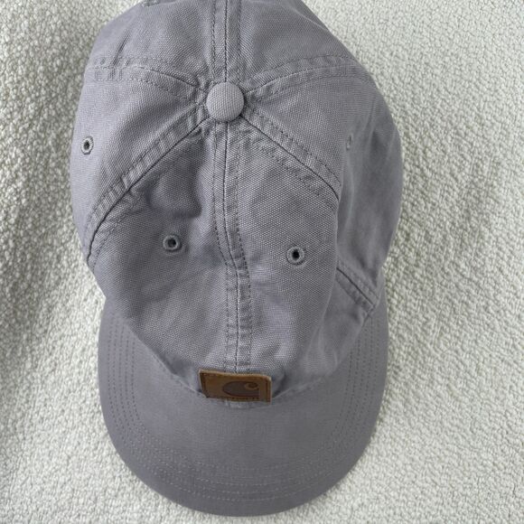 Carhartt Hat Cap Strap Back Gray Leather Patch Cotton Canvas Twill Workwear Mens - Picture 3 of 6